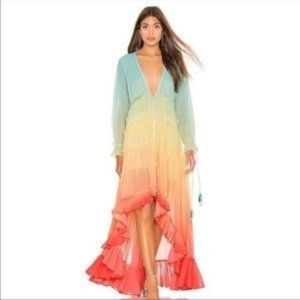 High Low Ruffled Rainbow Colorful Boho Maxi Dress Linjia Shop Size M NWT